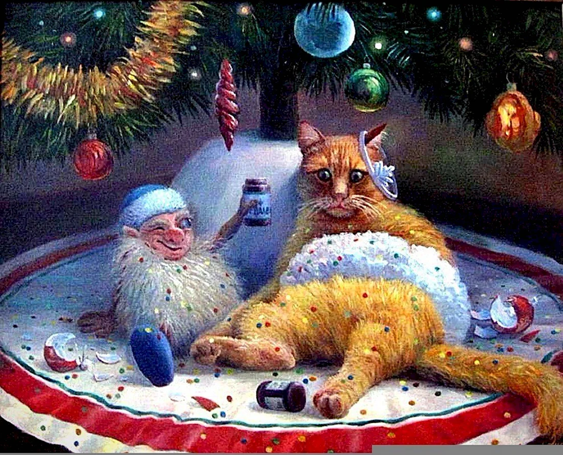 Кот и Домовой художник Вячеслав Алатырский Домовой