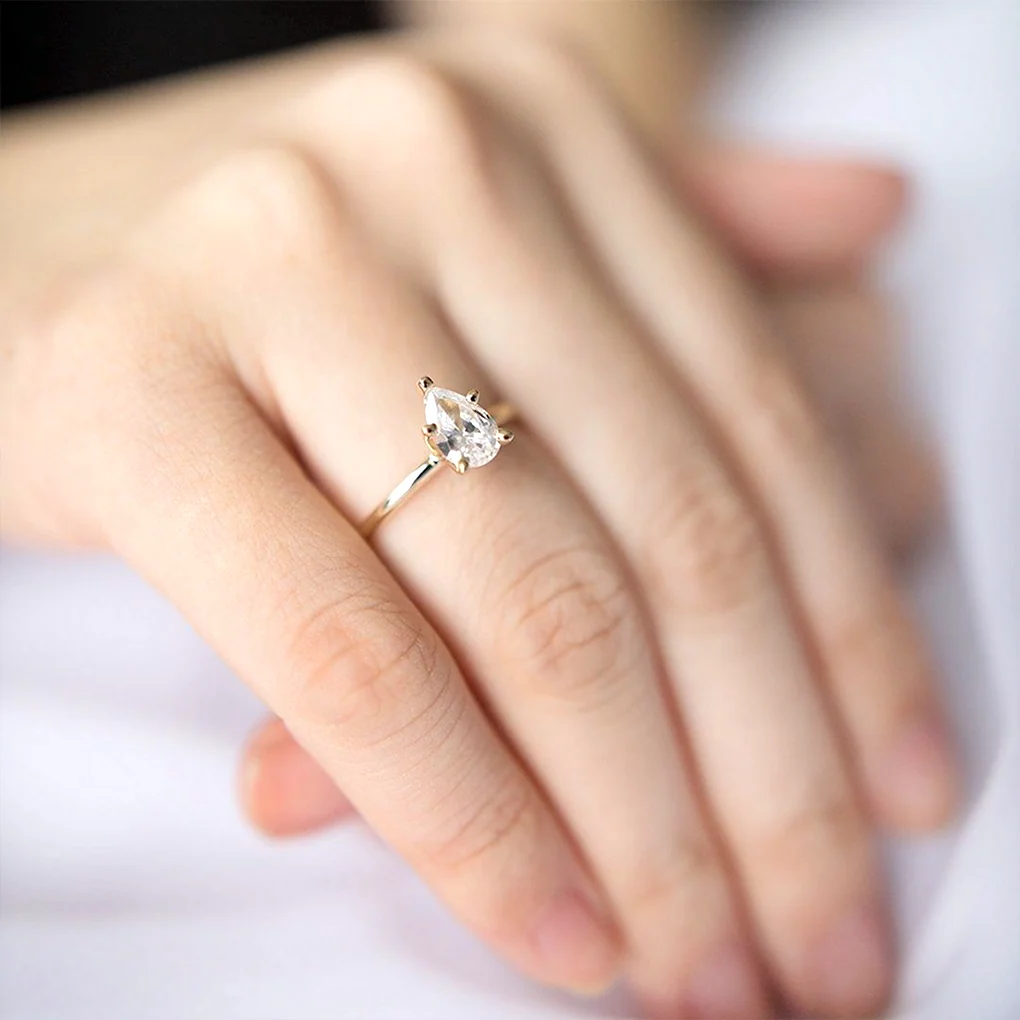 2 CT Pear Moissanite Engagement Ring Solitaire Pear Engagement Ring 14k Rose Gold Wedding Ring Anniversary Ring
