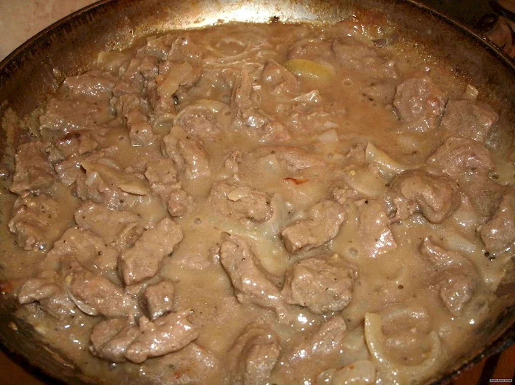 Бефстроганов из отварного мяса