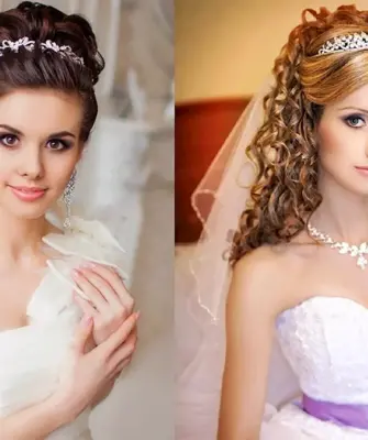Греческая коса с фатой и диадемой