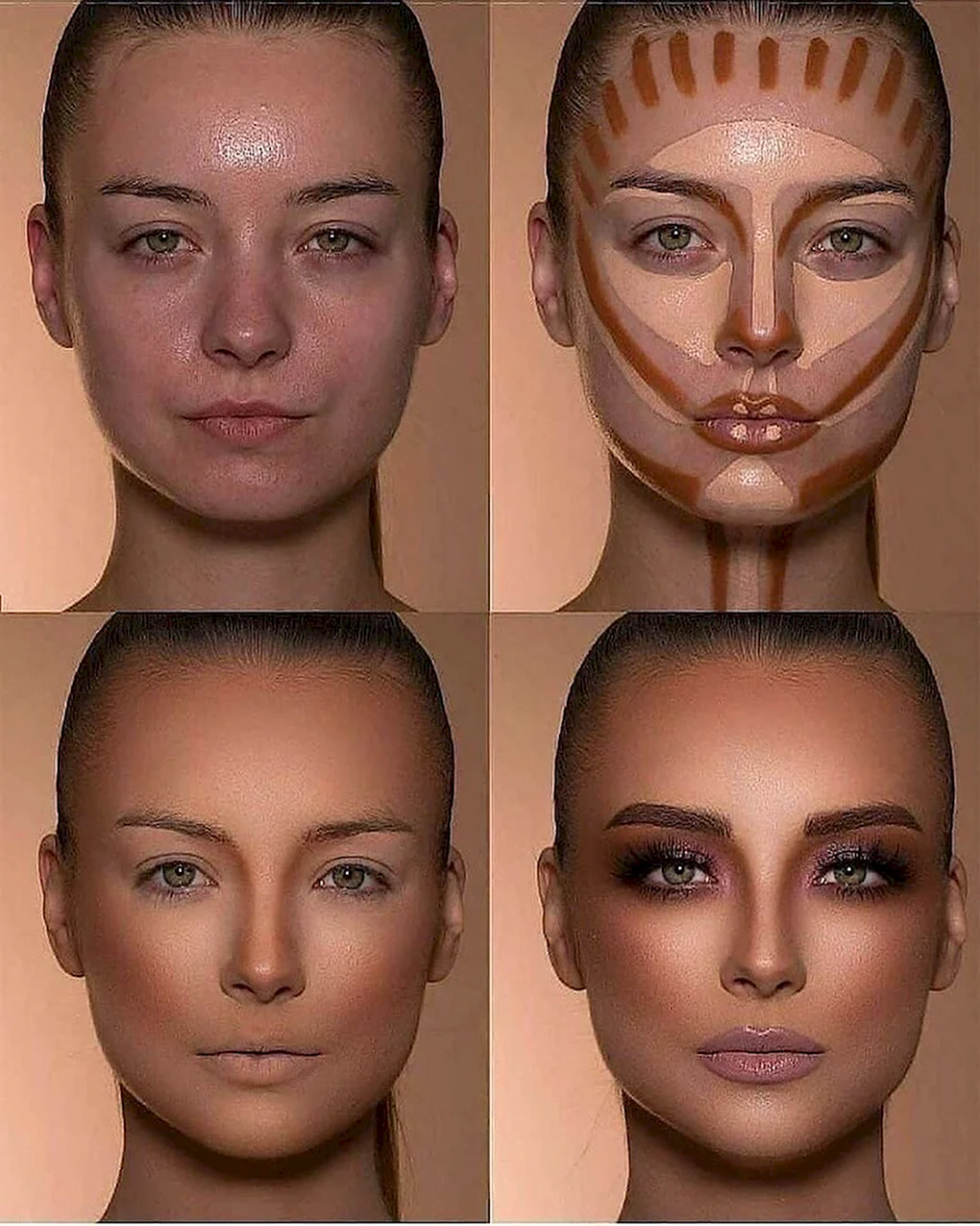 Контуринг круглого лица сухими корректорами