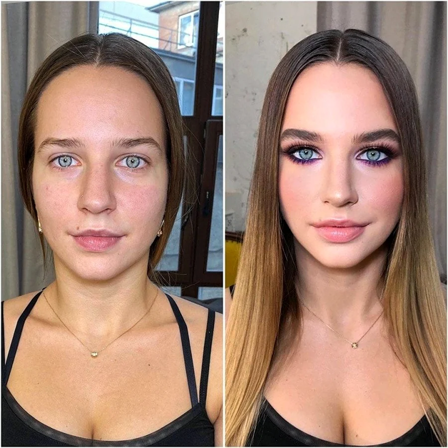 Лена Мотинова макияж до и после