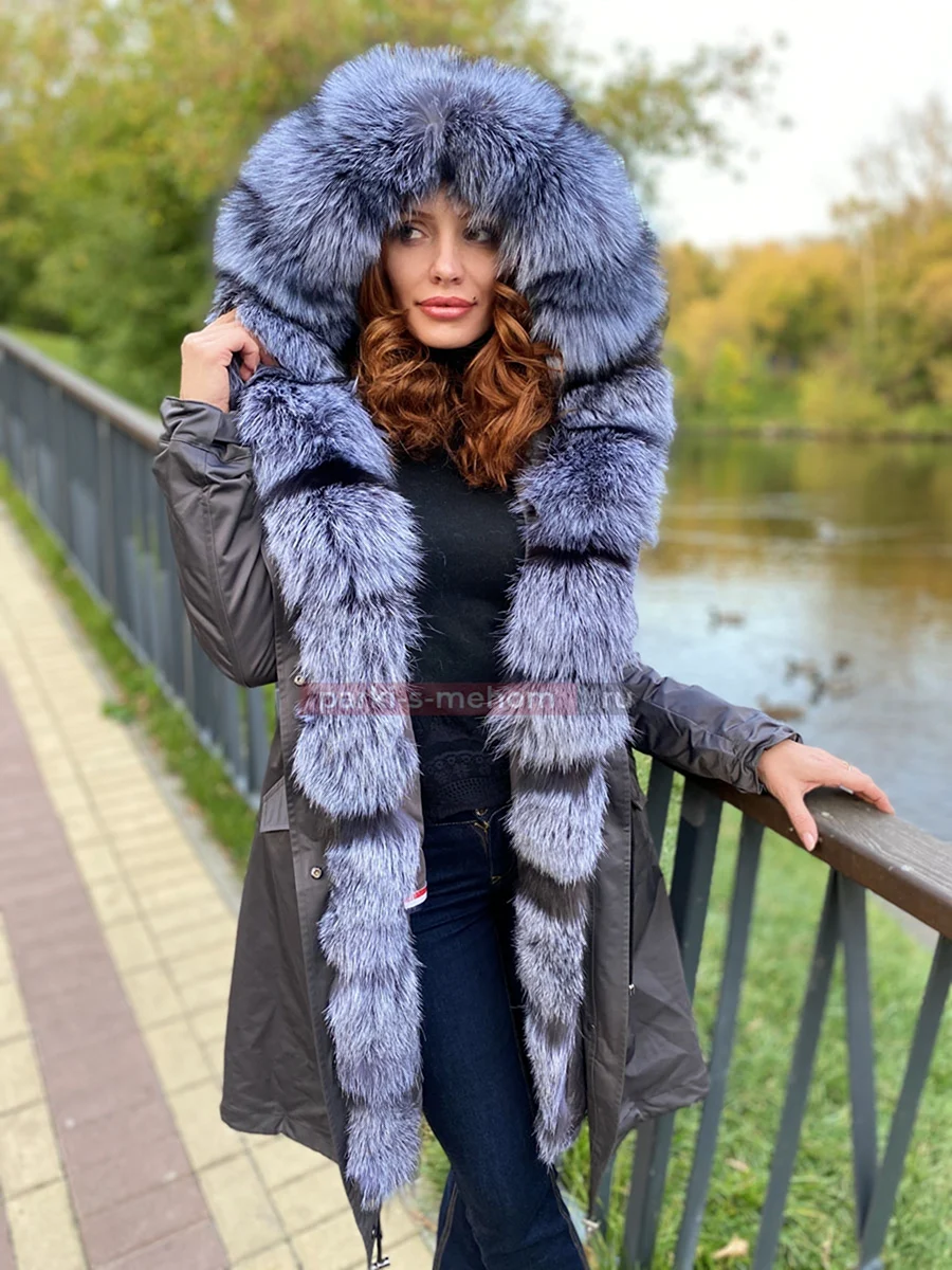 Парка с мехом чернобурки 110 см