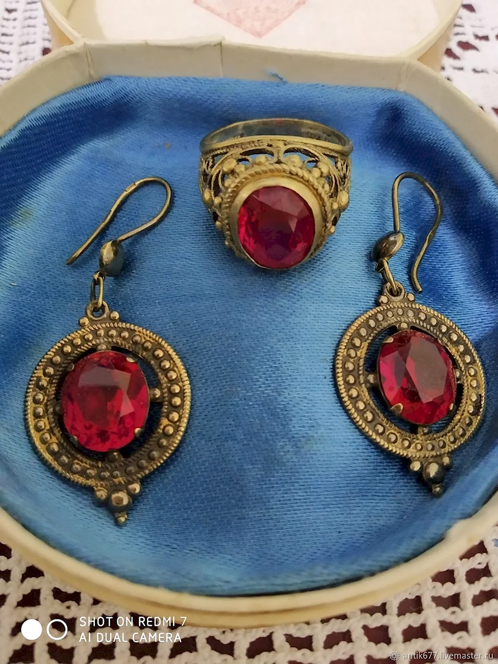 Серебро 875 Рубин-Корунд комплект