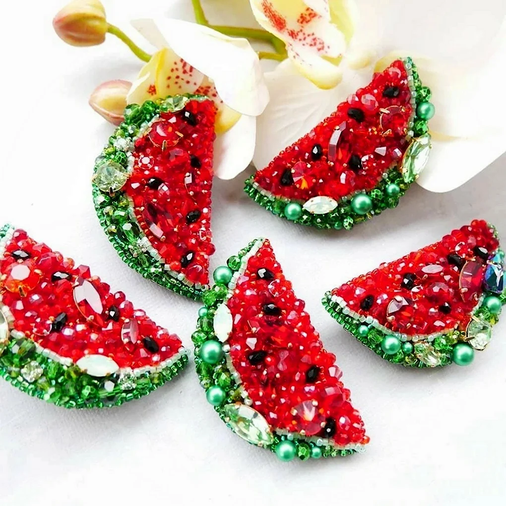 Серьги арбузики вышитые