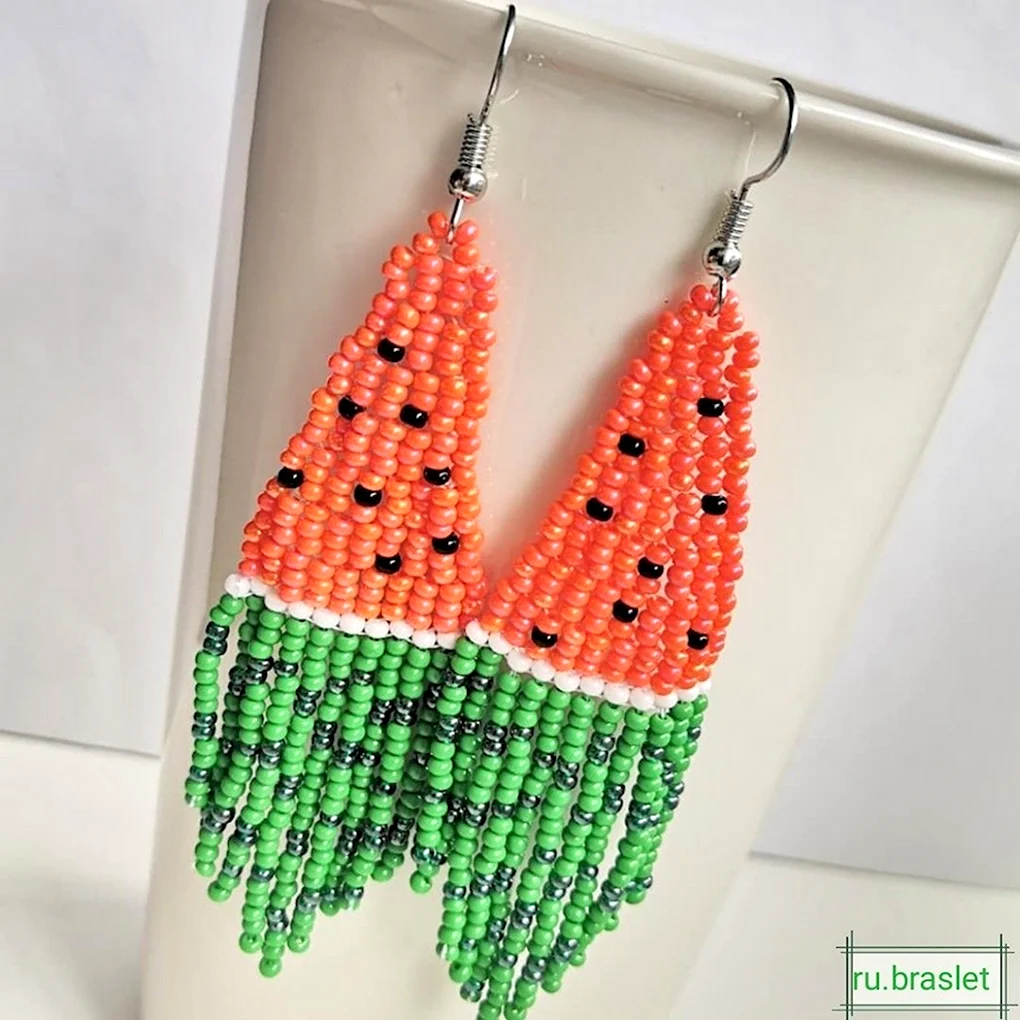 Серьги арбузы из бисера