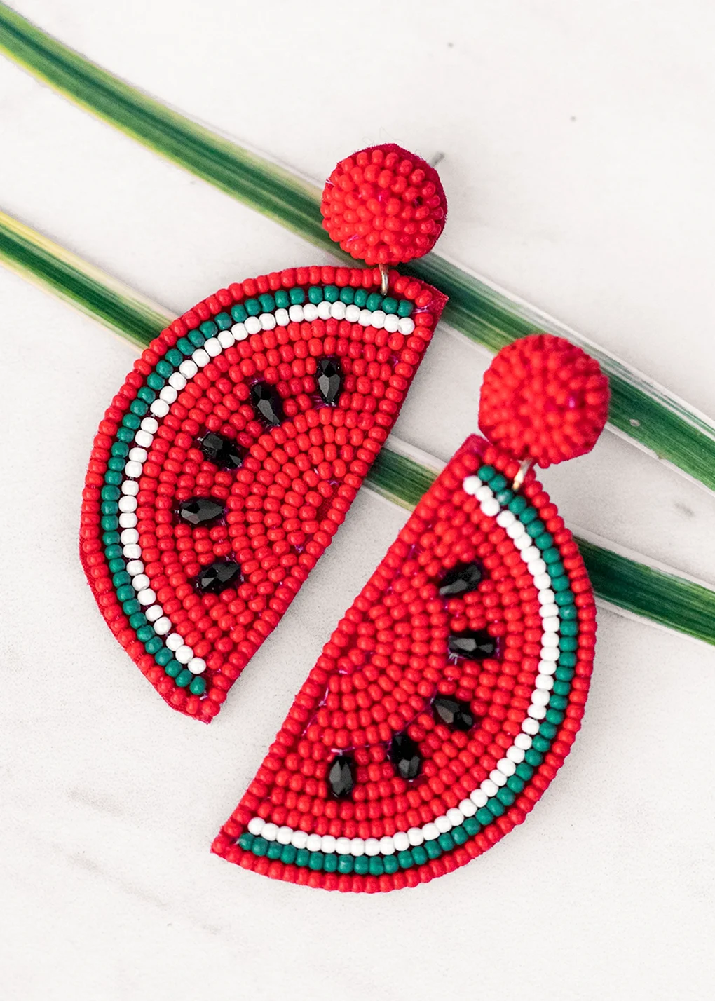 Серьги арбузы из бисера