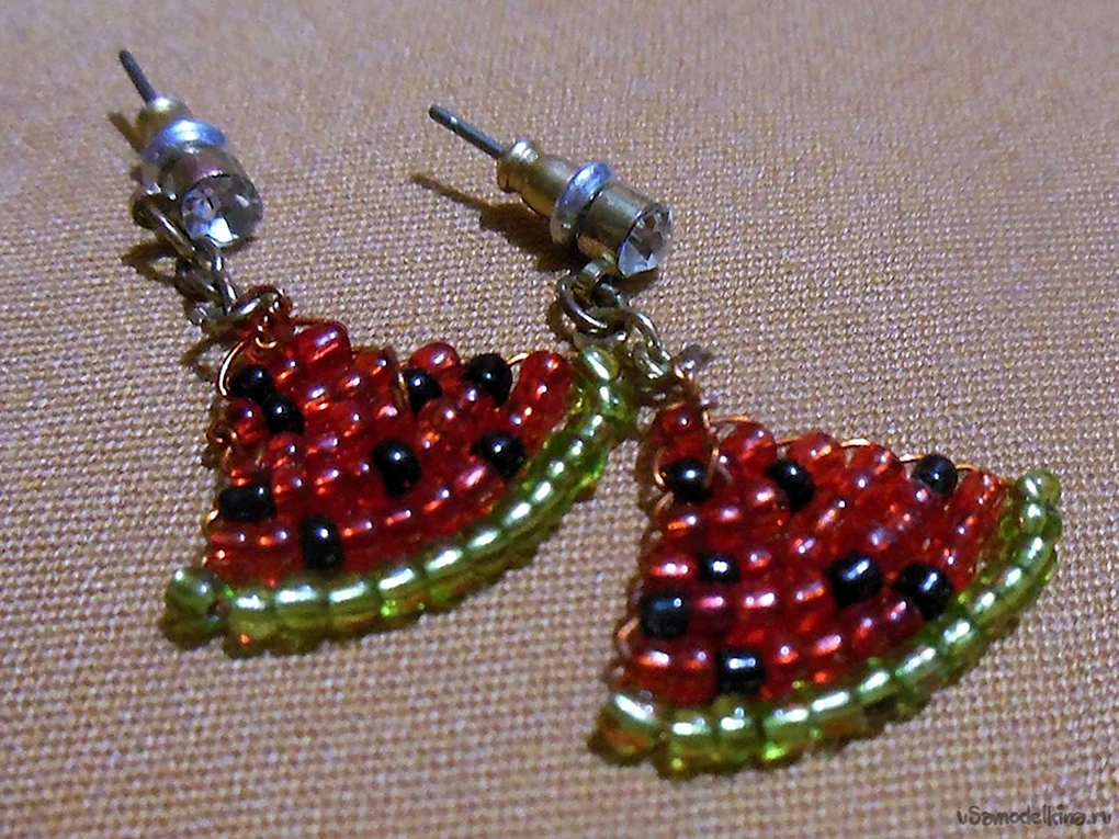 Серьги арбузы из бисера