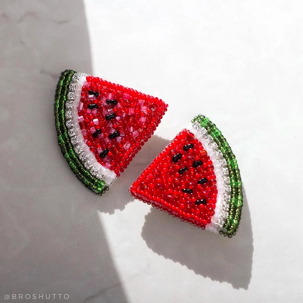 Серьги арбузы из бисера