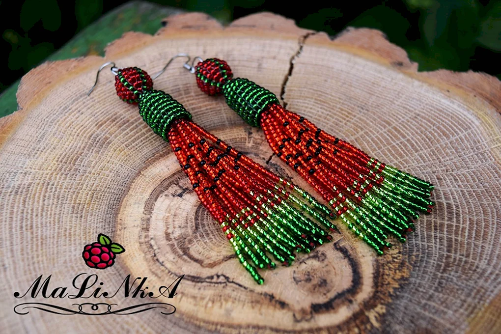 Серьги арбузы из бисера