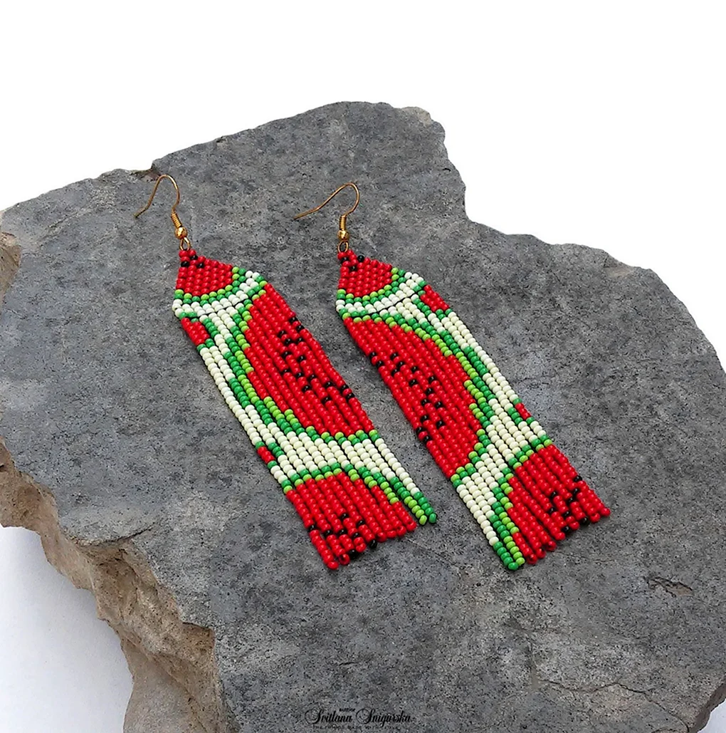 Серьги арбузы из бисера