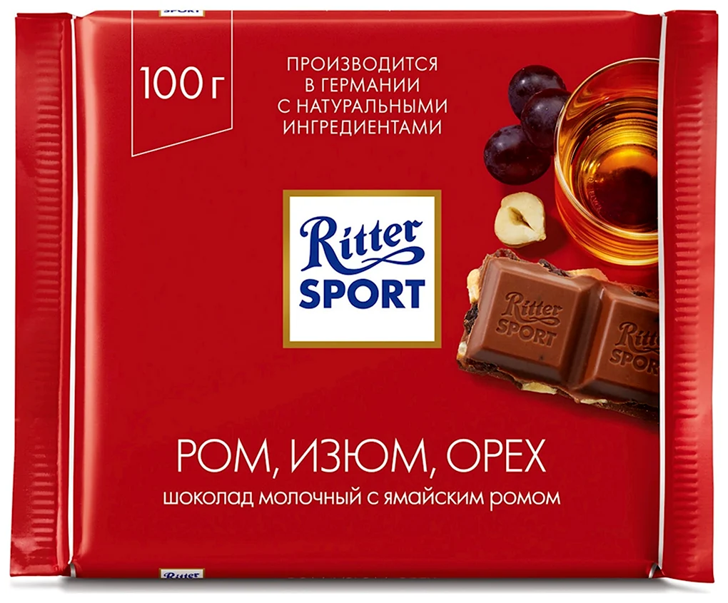 Шоколад Ritter Sport Ром Изюм орех 100г