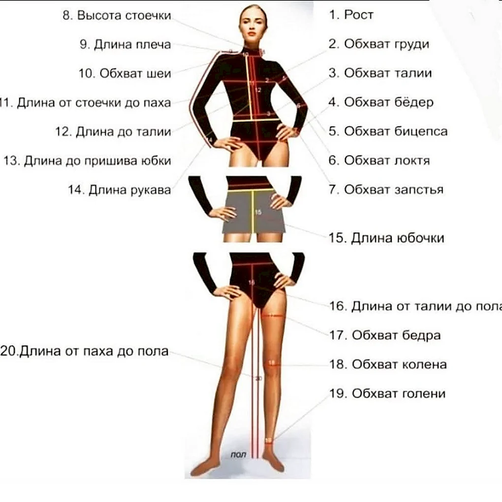 Таблица для снятия мерок для пошива Нижнего белья