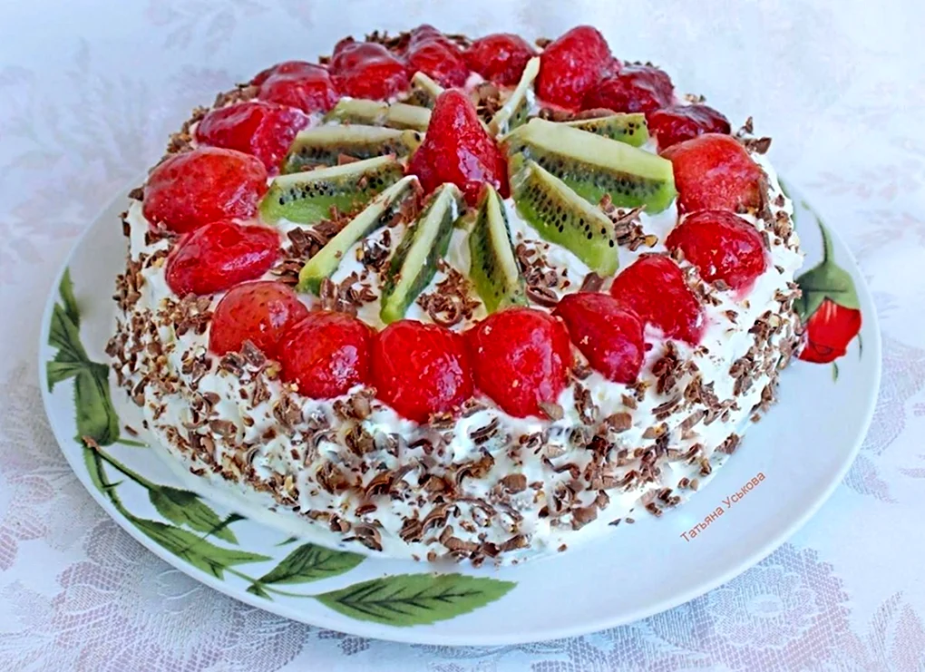 Зефирный торт без выпечки с фруктами